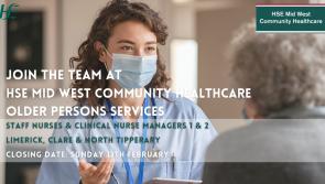 JOBS ALERT: HSE hiring Staff Nurses and Clinical Nurse Managers across Limerick, Clare and Tipperary