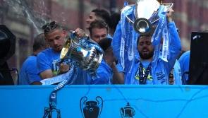 Rain and threat of lightning fail to dampen Manchester City’s trophy parade