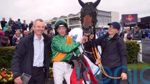 Micky Fenton celebrating with big handicap winner at Galway