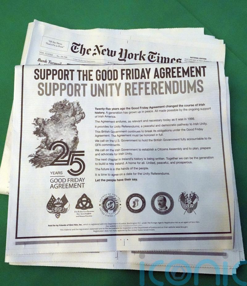 Sinn Fein US newspaper adverts calling for unity vote ‘unhelpful’, says Varadkar