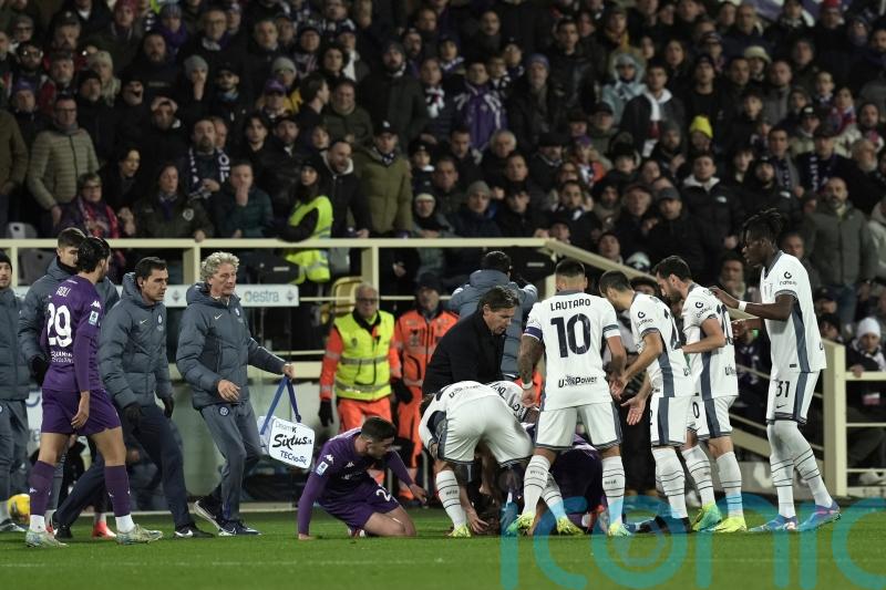Fiorentina’s Edoardo Bove taken away in ambulance after collapsing on pitch
