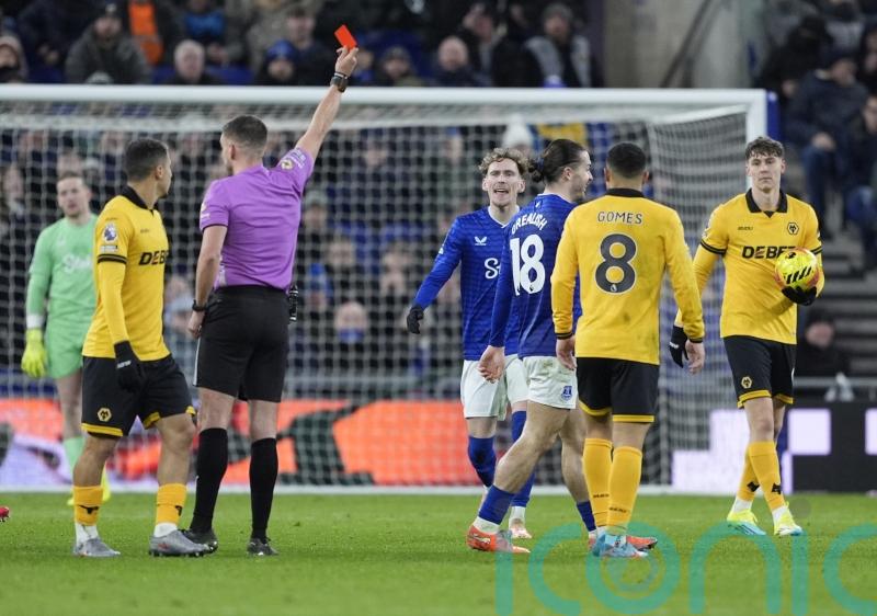 Michael Keane and Jack Grealish sent off as Everton are held by Wolves
