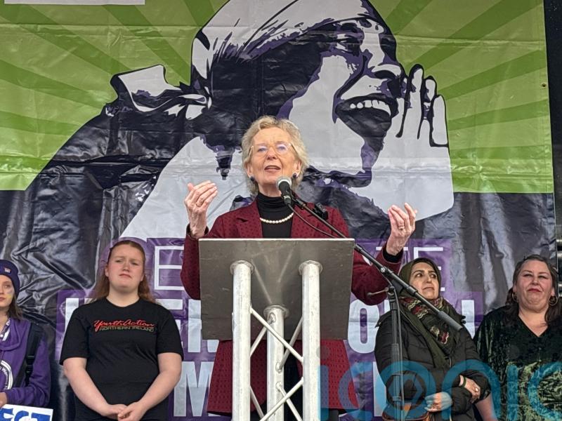 Former Irish president condemns US &lsquo;attacks on truth&rsquo; during women&rsquo;s day rally